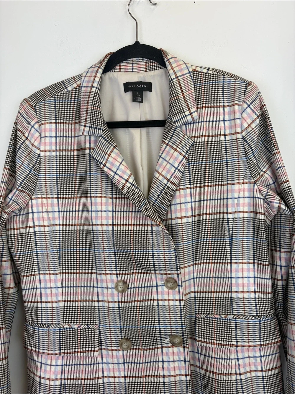 Halogen Plaid Blazer Large Petite | Double Breasted Classic Preppy Career Jacket